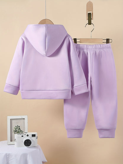 Girl's Cartoon Flower Rainbow Print 2pcs Co Ord Set - Long Sleeve Hoodie & Sweatpants