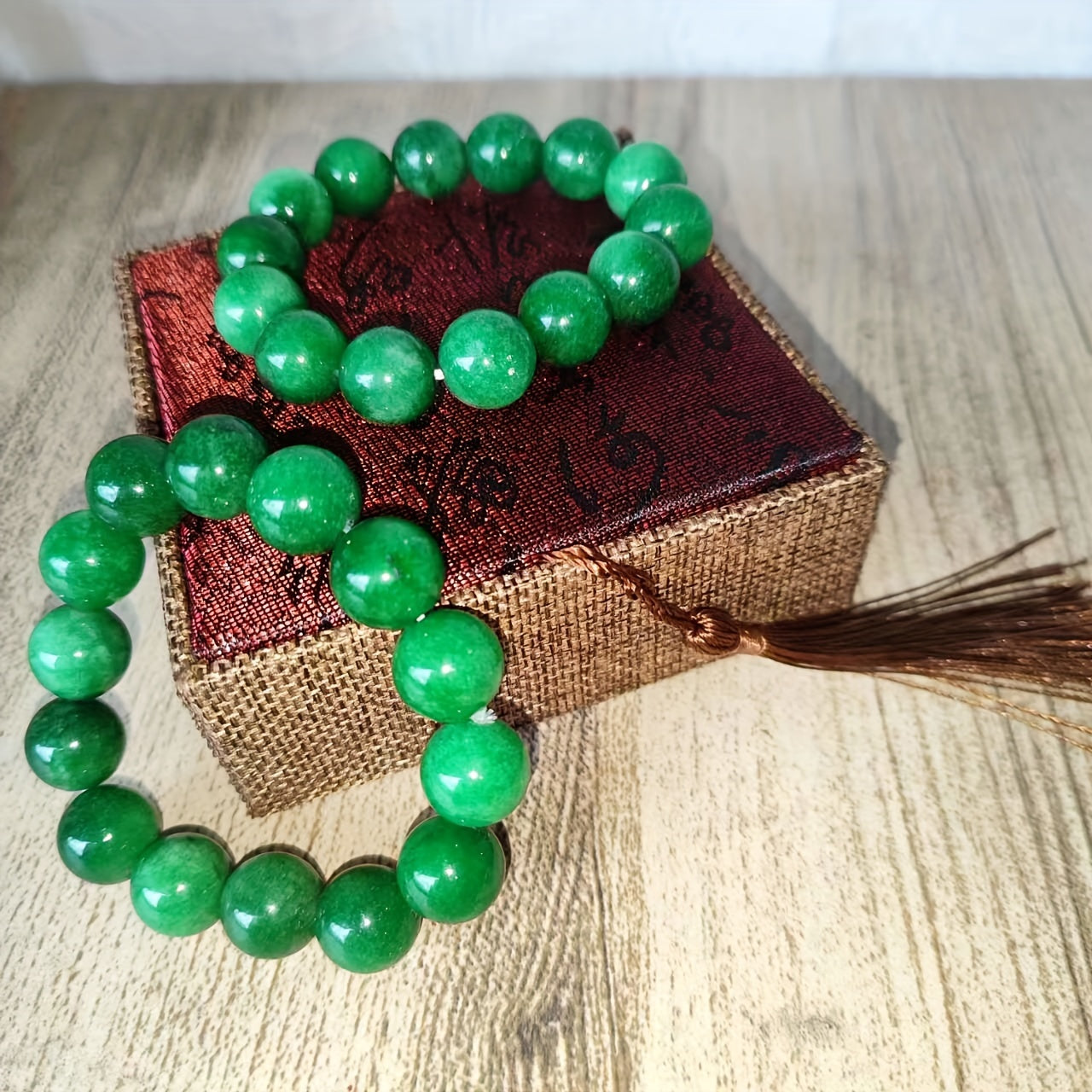 Handcrafted 14mm Green Jade Crystal Stretch Bracelet