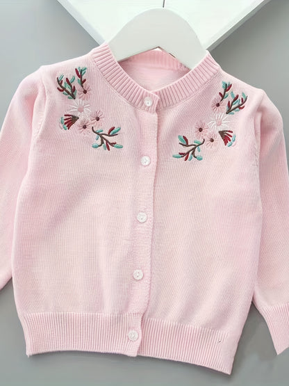 Girl's Knitted Cardigan & Children's Thin Embroidered Sweater