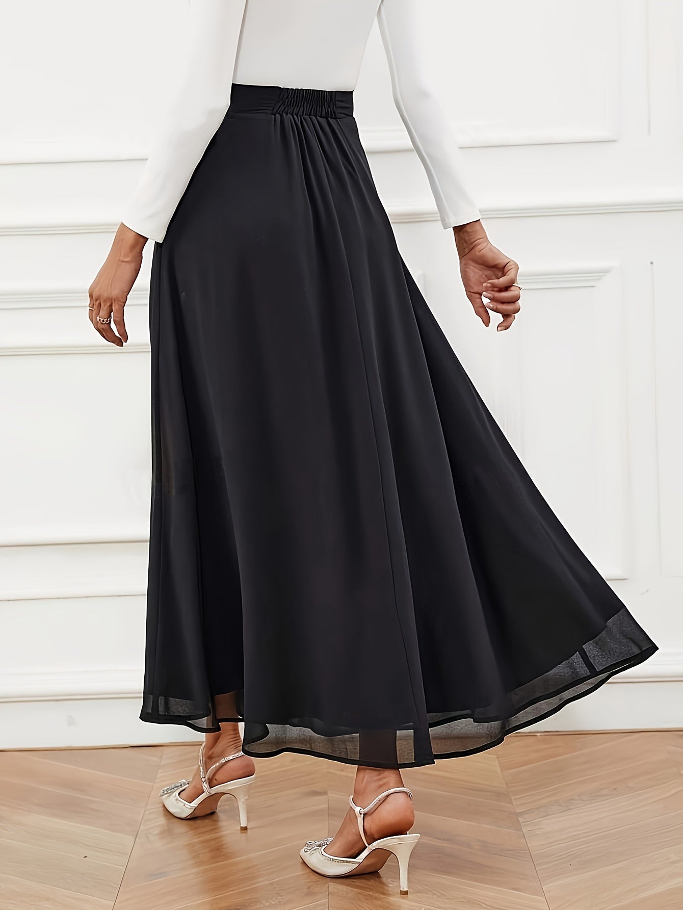 Solid Color High Waist Layered Skirt