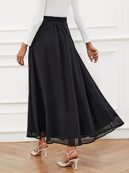Solid Color High Waist Layered Skirt