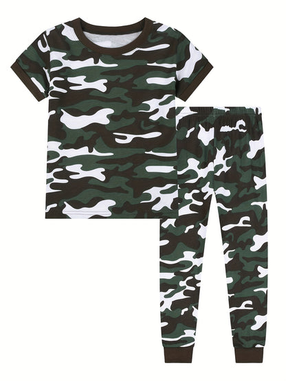 Toddler Kid Boys 2-piece Trendy Pajama Sets & Neck Short Sleeve Top