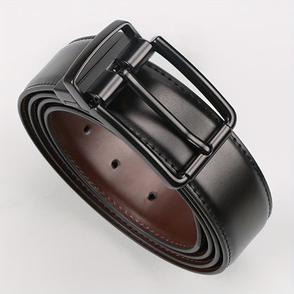 Leather Cowhide Reversible Belt & With Rotatable Black Buckle