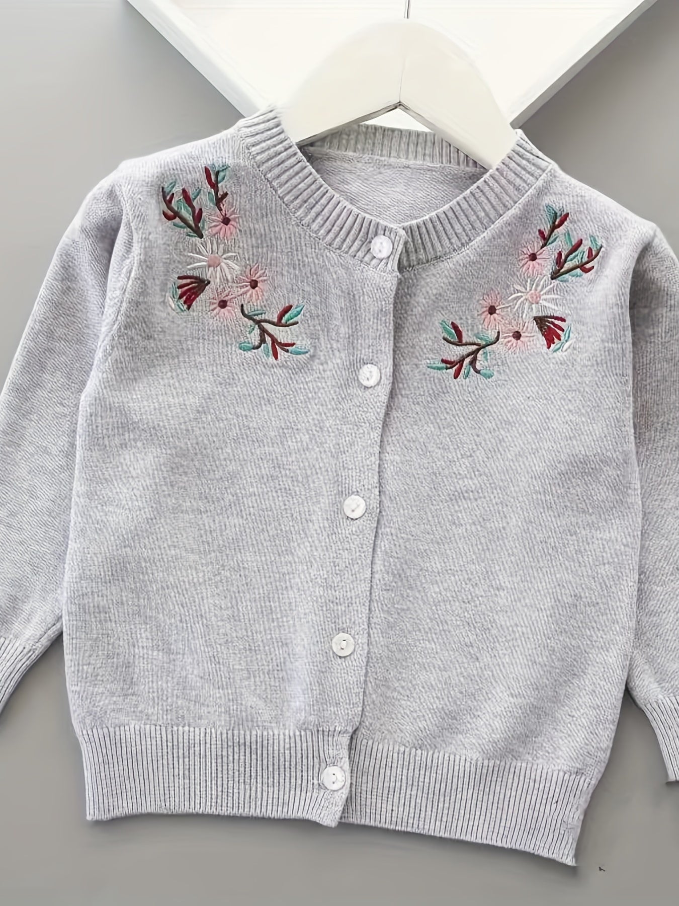 Girl's Knitted Cardigan & Children's Thin Embroidered Sweater