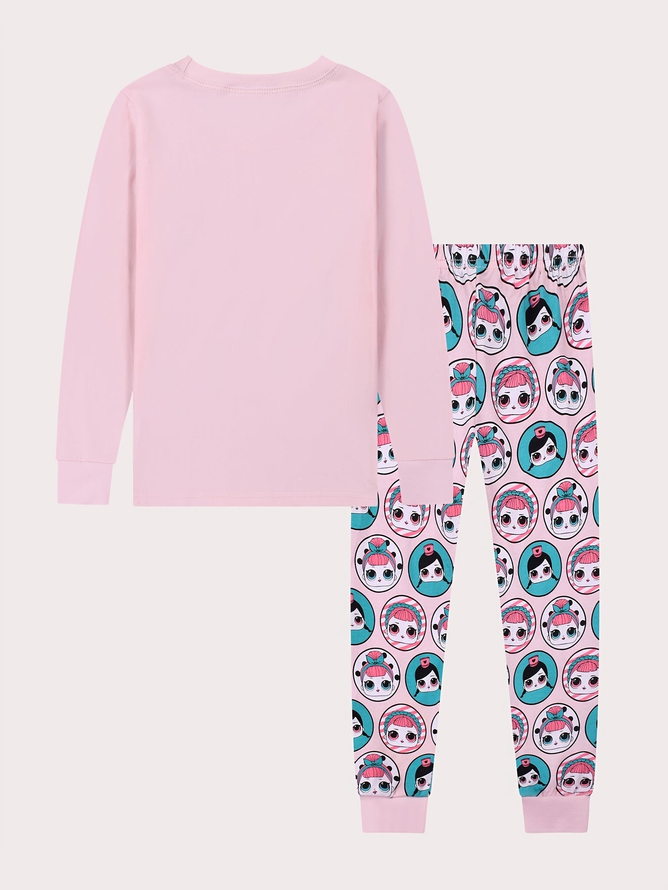 "2PCS Cartoon Girl Print Kid's Pajamas - Long Sleeve Top & Pants Set