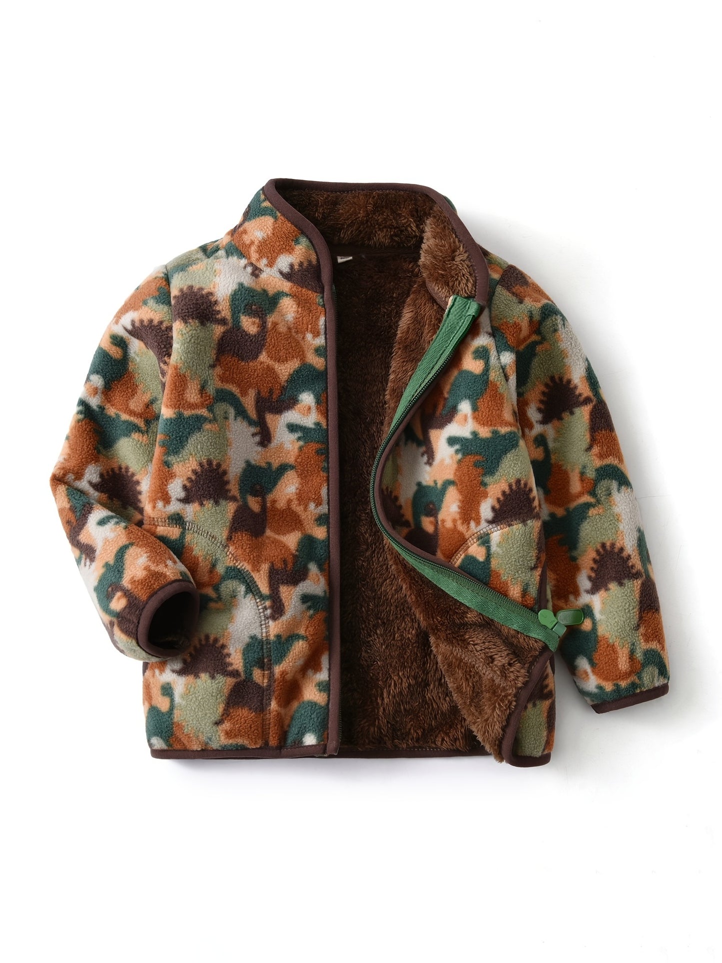 Baby Boys' Cartoon Dinosaur Printed Fleece Jacket Winter Warm Coat