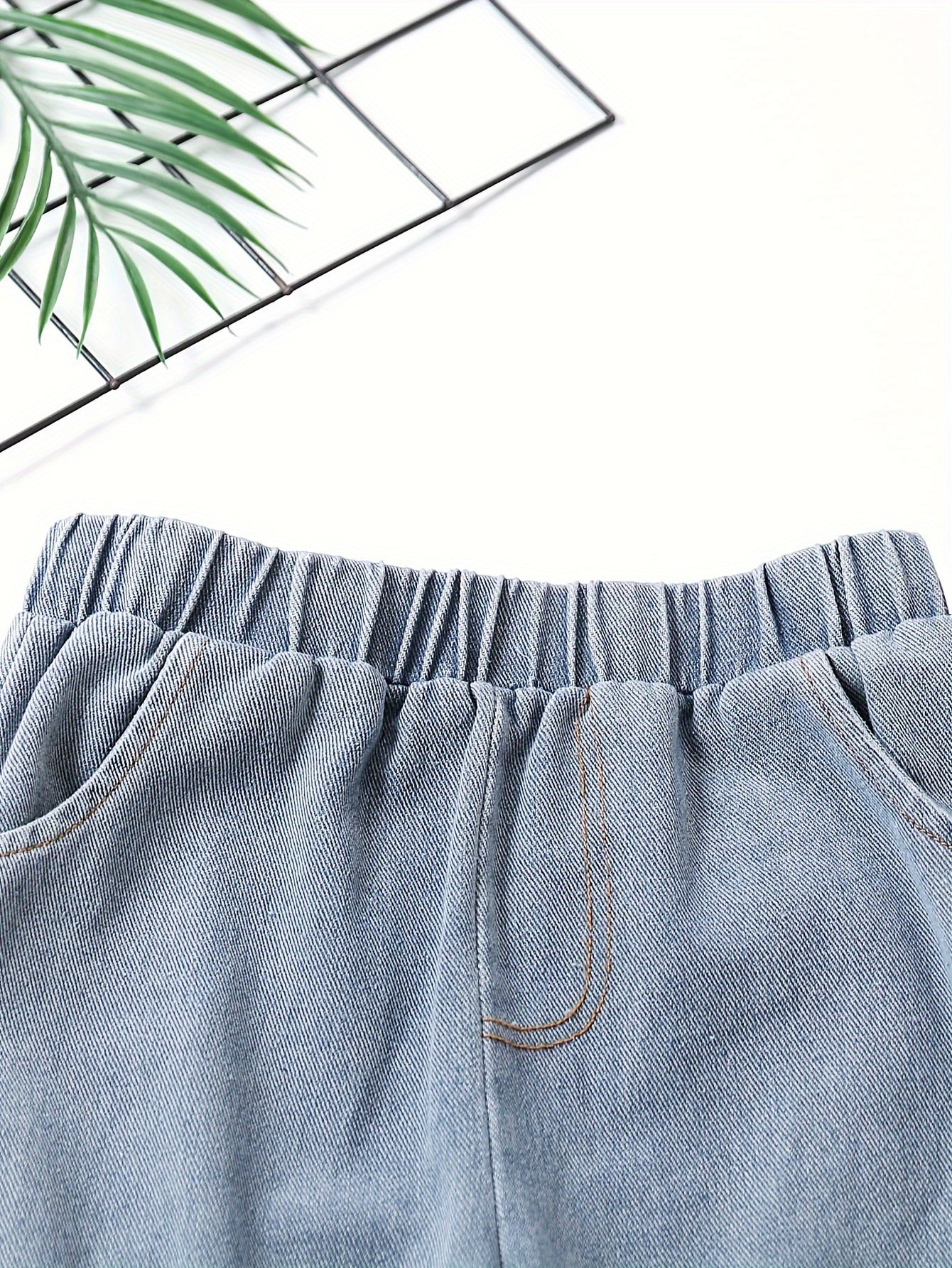 Girls Elastic Waist Denim Jogger Trousers in Solid Colors - 2pcs