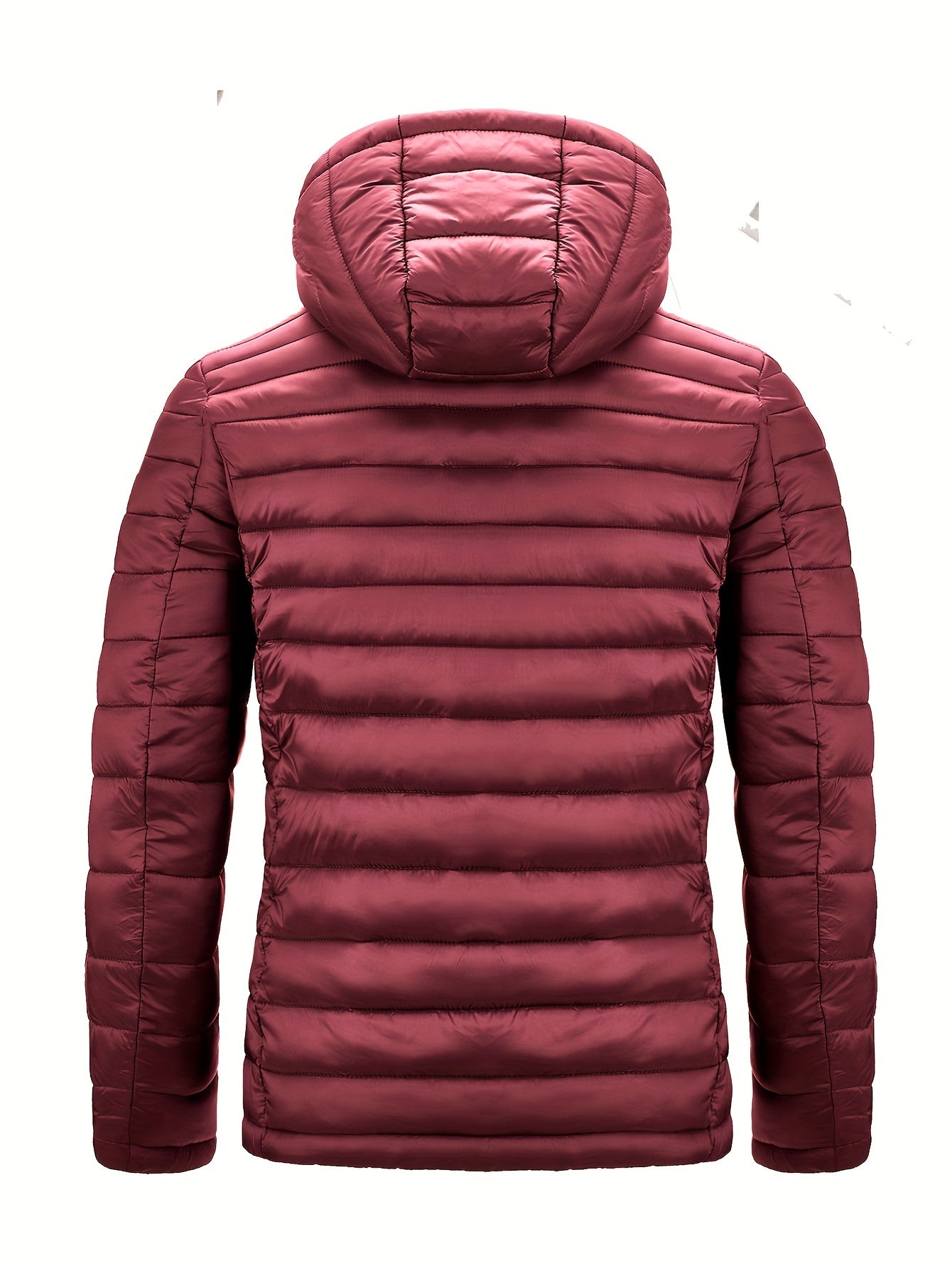 Men's Quilted Hooded Winter Jacket - Lightweight Nylon Coat with Colorful Zipper Pockets