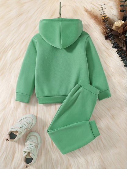 2pcs Toddler Girls Thick Outfits, Solid Jogger Pants Set