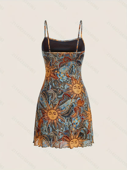 Sun Print Spaghetti Strap Dress & Mini Cami Dress