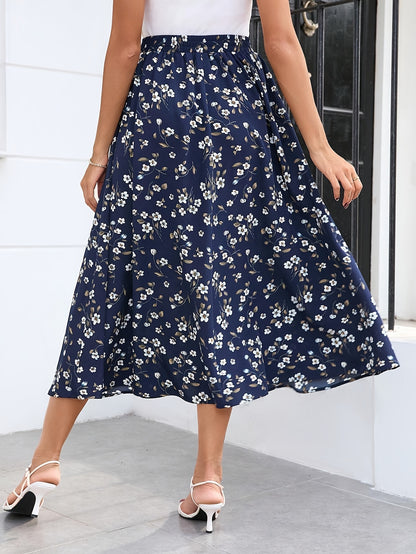 Floral Print Elastic Waist Skirt