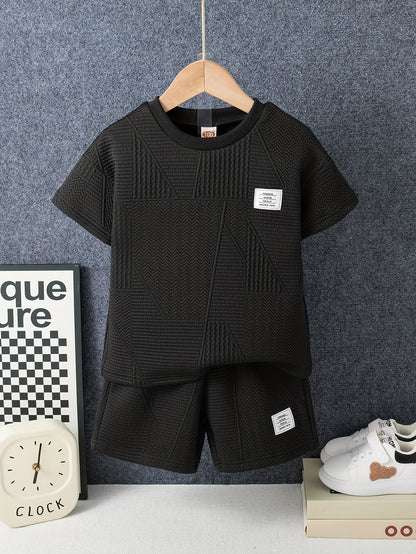 2pcs Boys Color Short Sleeve T-shirt & Shorts Set