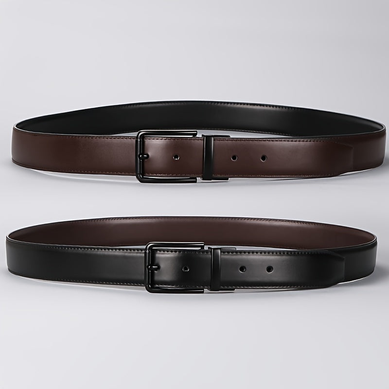 Leather Cowhide Reversible Belt & With Rotatable Black Buckle