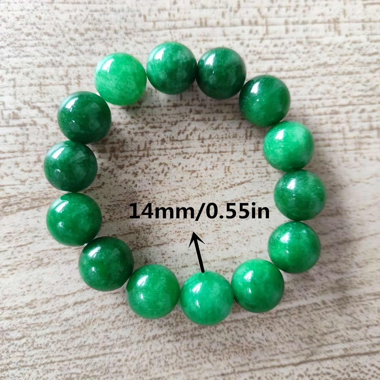 Handcrafted 14mm Green Jade Crystal Stretch Bracelet