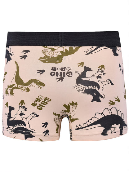 5pcs Boys Cartoon Construction Vehicle Dinosaur Shark Pattern Cotton Boxer Briefs
