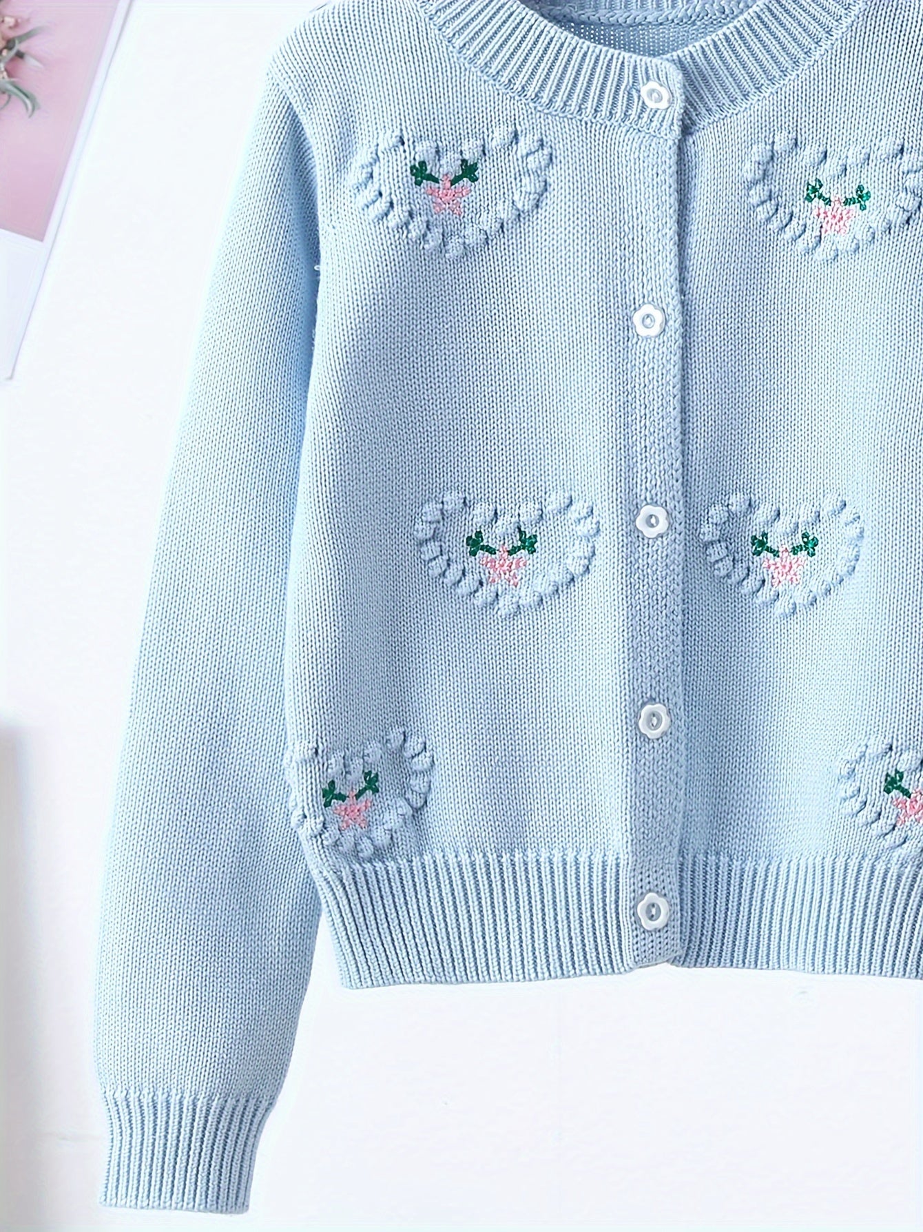 Girls Pure Cotton Cute Heart Jacquard Long Sleeve Button Down Knit Cardigan Clothes