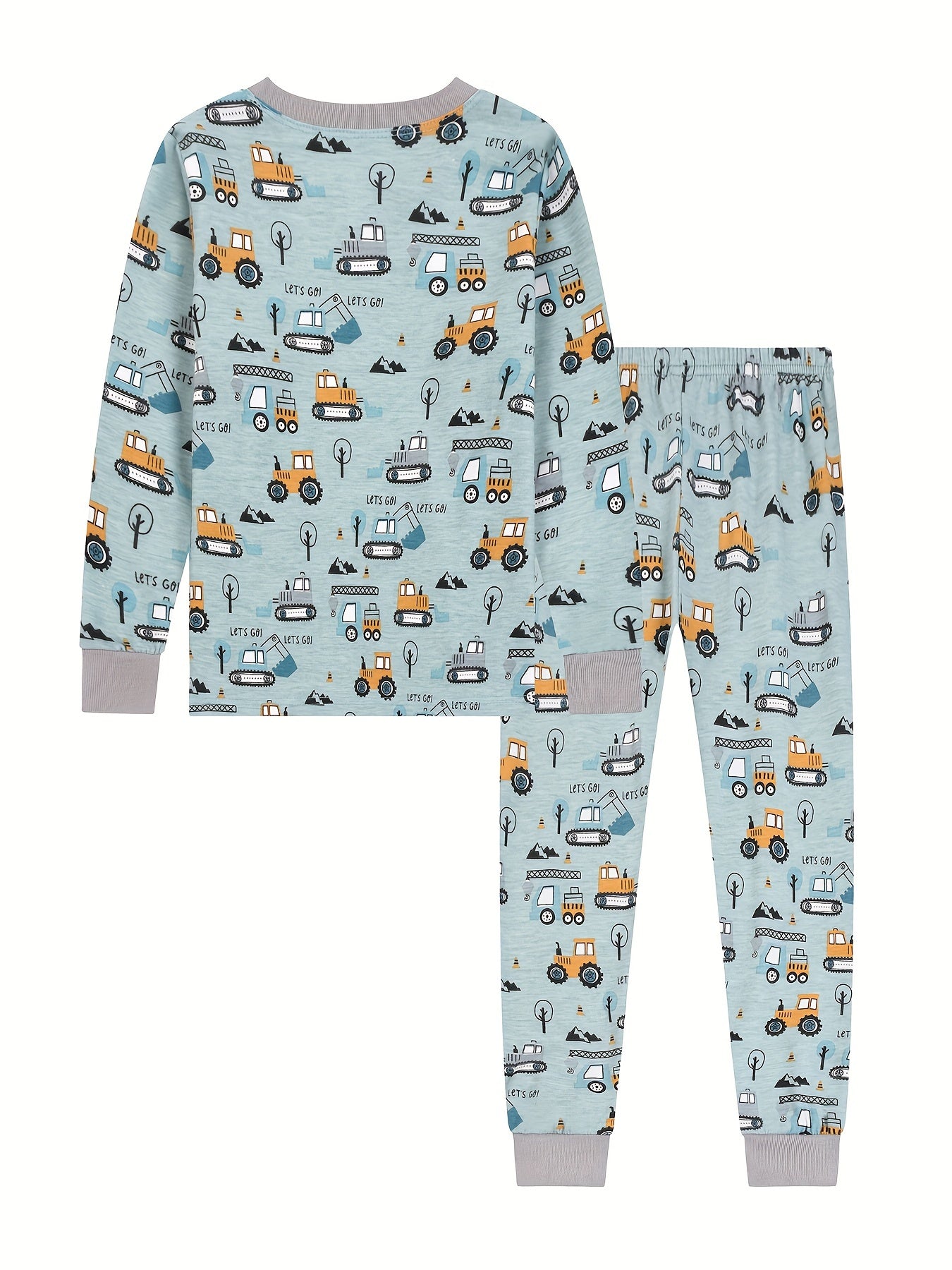 Engineering Car Print Boy's Long Sleeve Top & Trousers Pajama Set - 2 Pcs