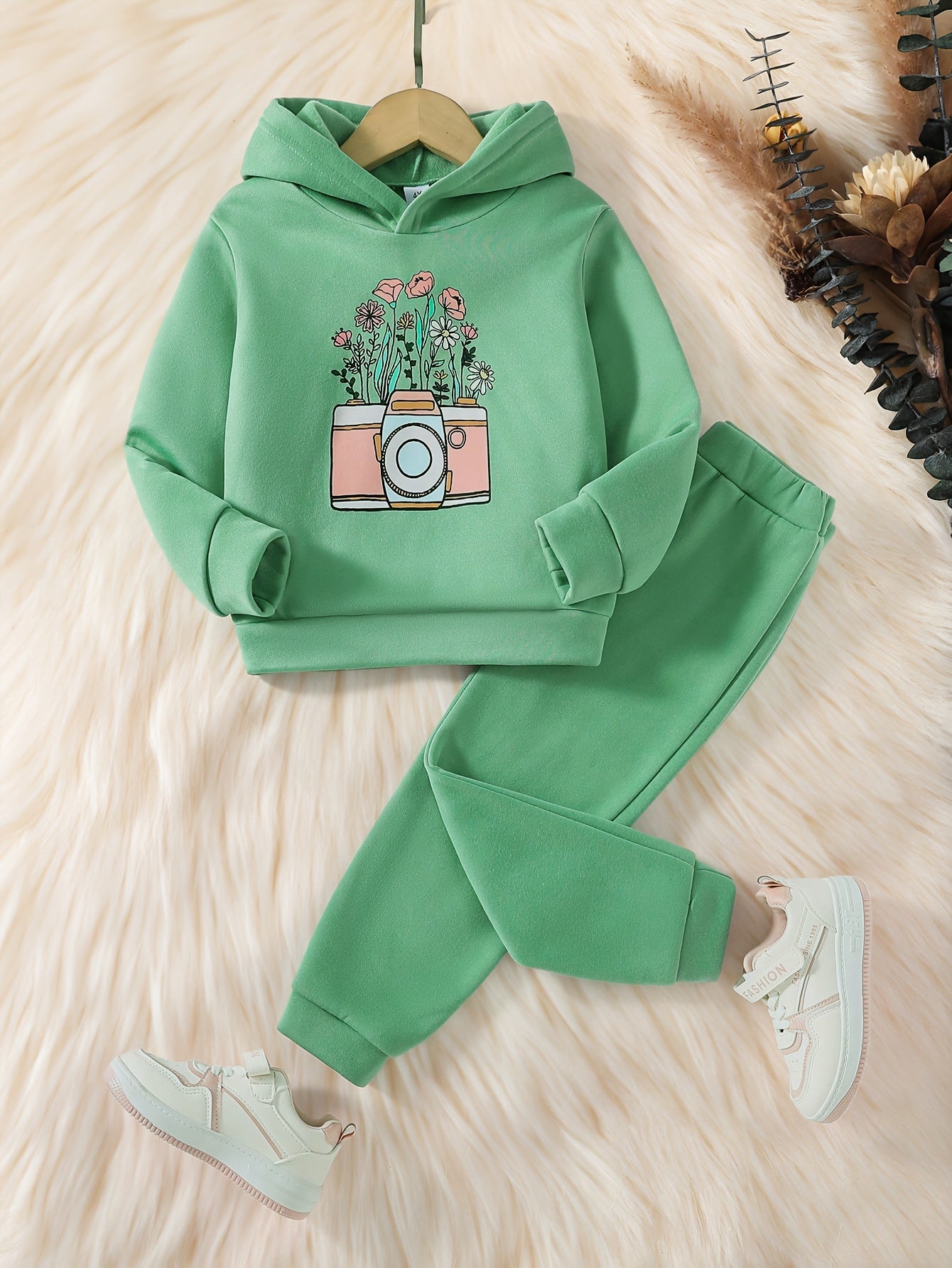 2pcs Toddler Girls Thick Outfits, Solid Jogger Pants Set