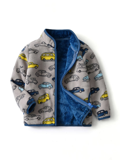 Baby Boys' Cartoon Car Printed Fleece Jacket Winter Warm Coat