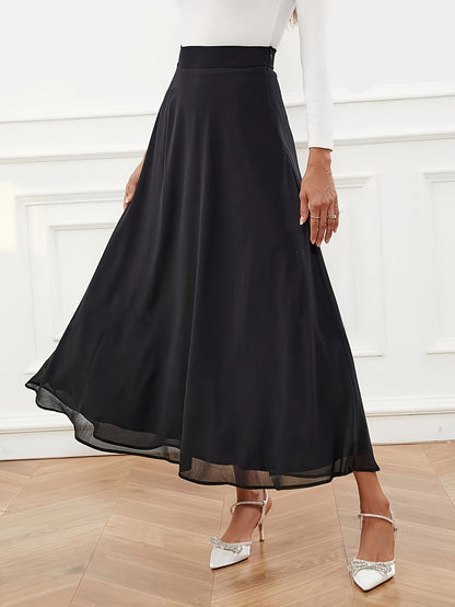 Solid Color High Waist Layered Skirt