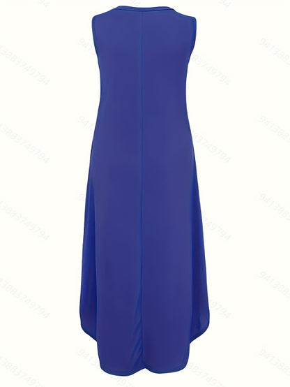 Solid Color Crew Neck Maxi Dress