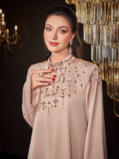 Rhinestone Mock Neck Abaya, Spring & Fall, Women's Clothing