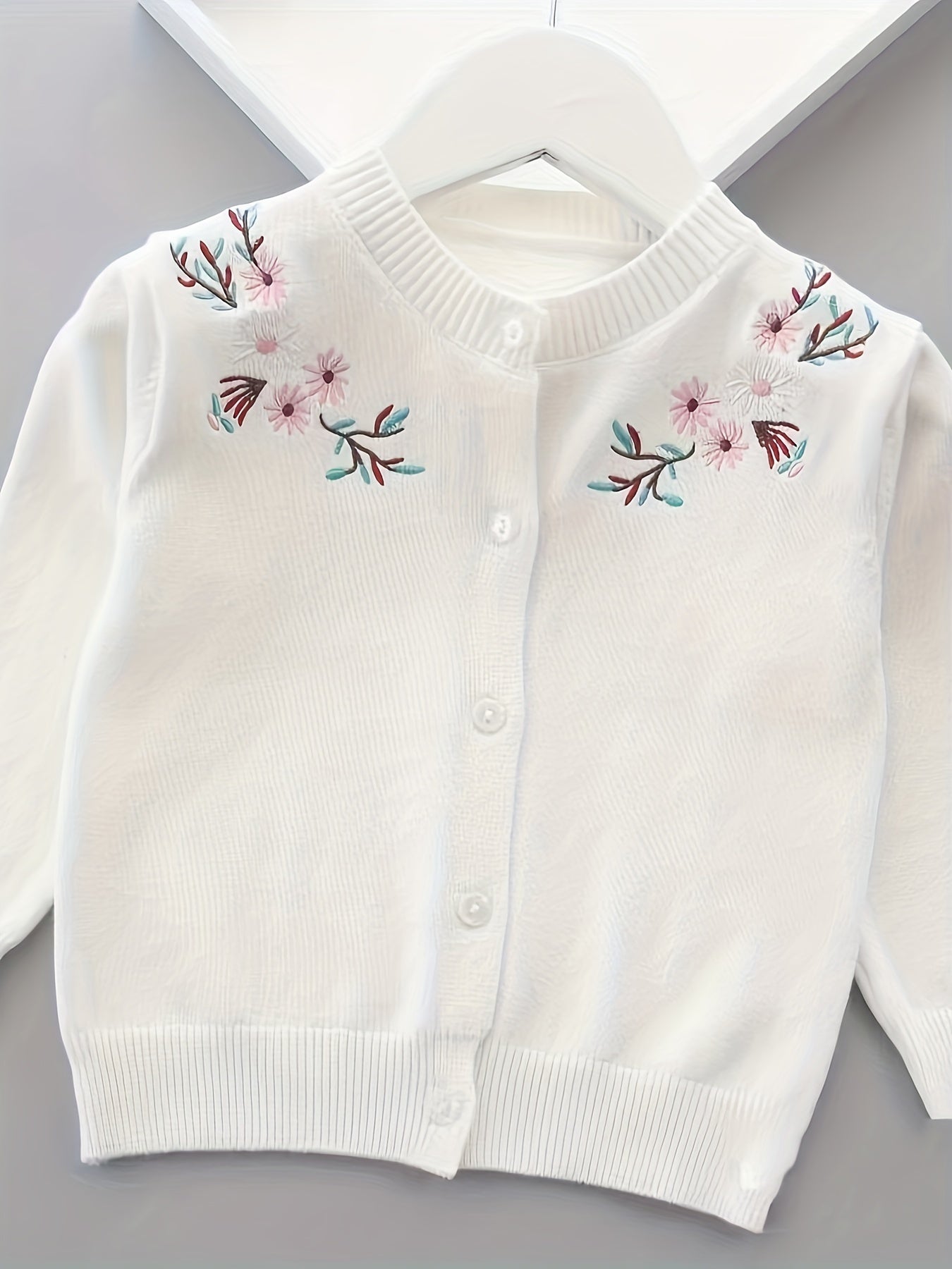 Girl's Knitted Cardigan & Children's Thin Embroidered Sweater