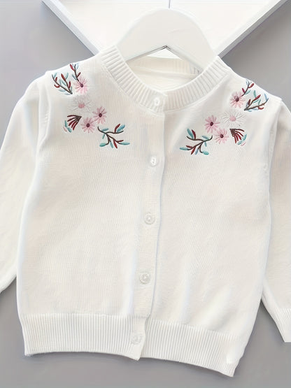 Girl's Knitted Cardigan & Children's Thin Embroidered Sweater