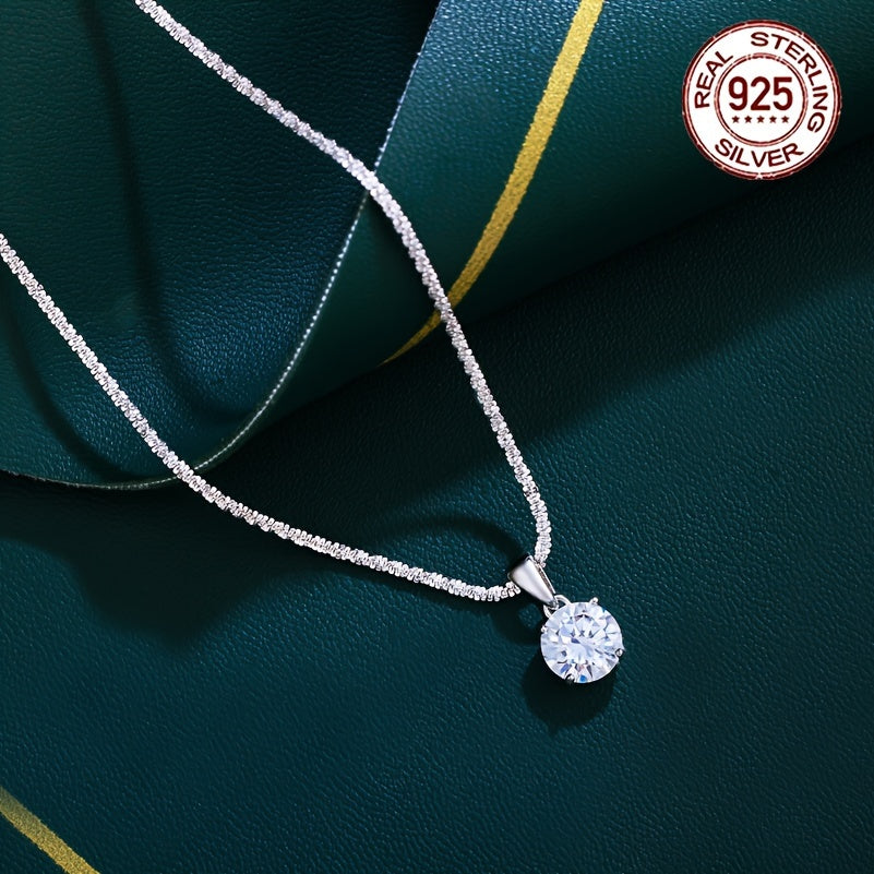 925 Sterling Silver Cubic Zirconia Pendant with Collarbone Chain