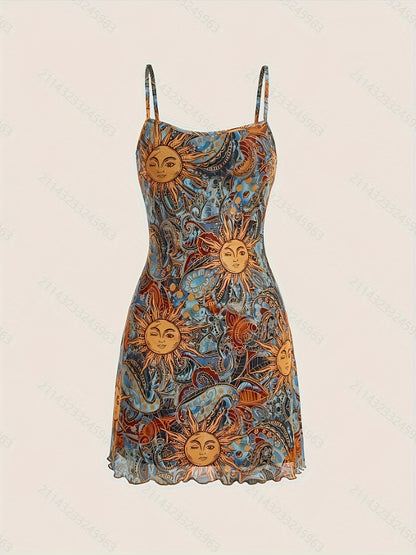 Sun Print Spaghetti Strap Dress & Mini Cami Dress