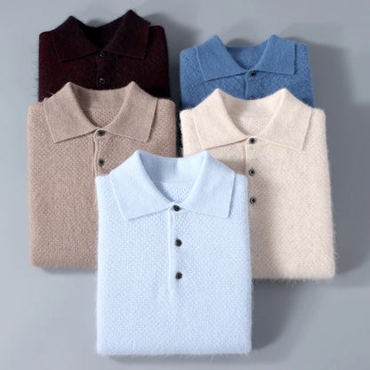 Autumn/Winter Solid Polo Neck Casual Knitted Pullover