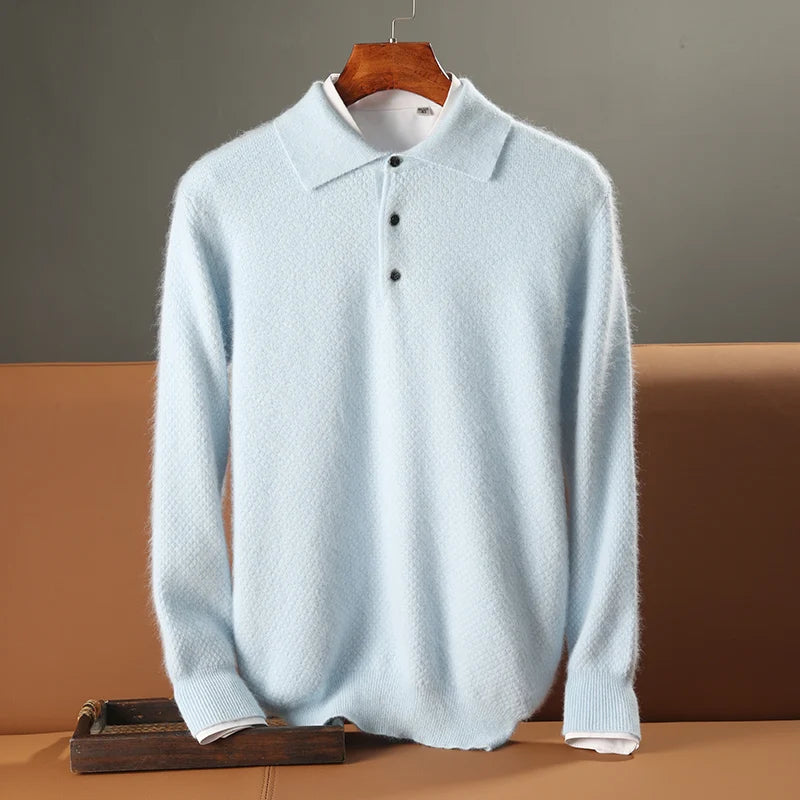 Autumn/Winter Solid Polo Neck Casual Knitted Pullover