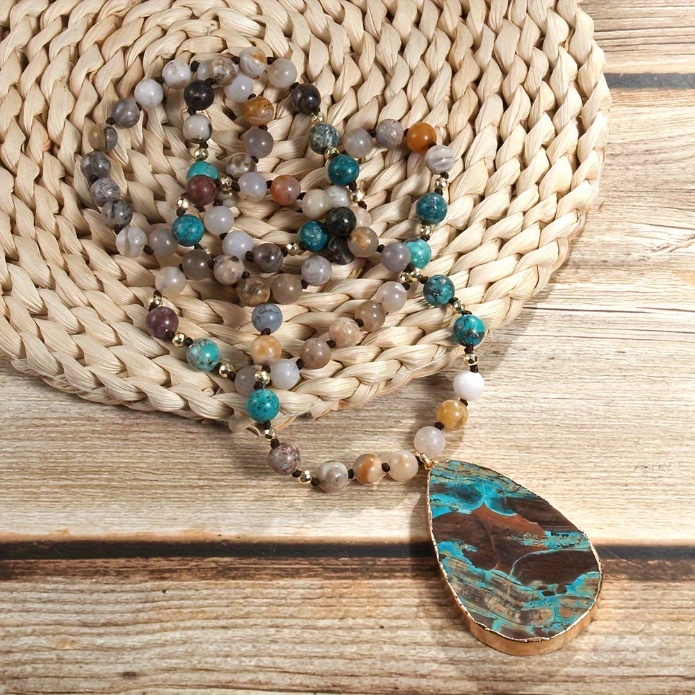 Natural Stone Necklace with African Turquoise and Agate Beads