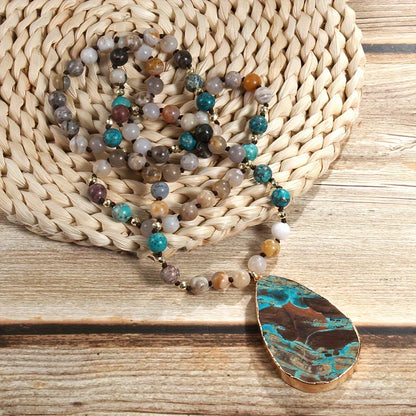 Natural Stone Necklace with African Turquoise and Agate Beads
