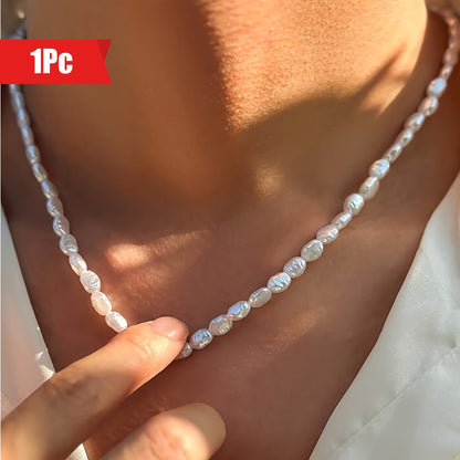 Elegant Baroque Faux Pearl Necklace with Adjustable Chain