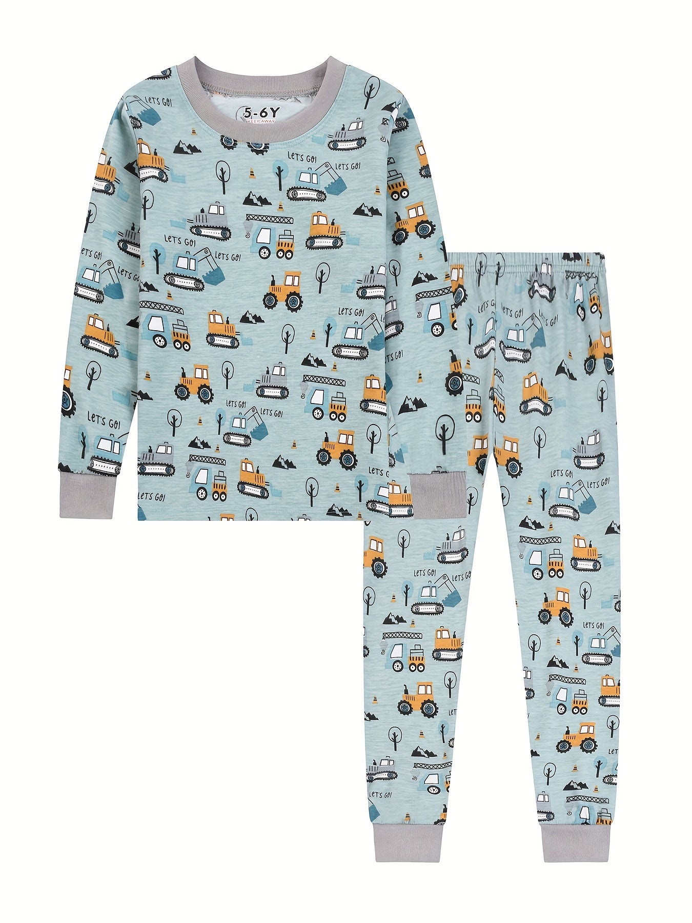 Engineering Car Print Boy's Long Sleeve Top & Trousers Pajama Set - 2 Pcs
