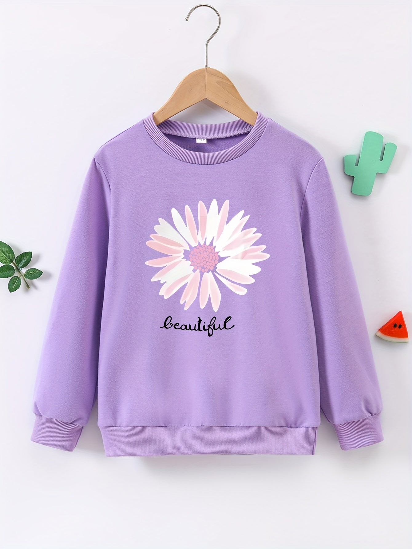 Girls Pullover Sweatshirt, Casual Printed Long Sleeve Crew Neck Top