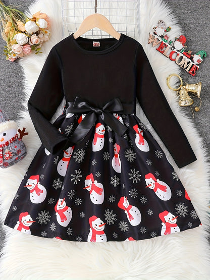 Girl Tie Waist Long-Sleeve Dress For Girls