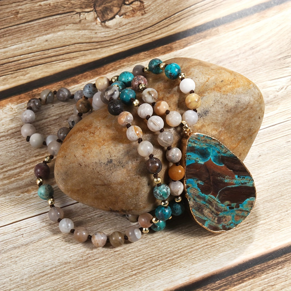 Natural Stone Necklace with African Turquoise and Agate Beads