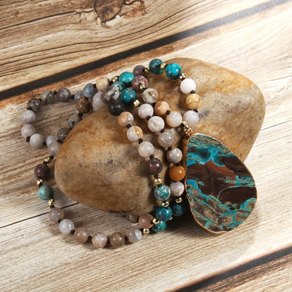 Natural Stone Necklace with African Turquoise and Agate Beads