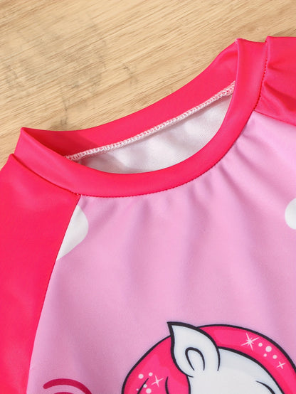 Girls' Unicorn Swimwear Set - Raglan Short Sleeve Top + Boxer Shorts