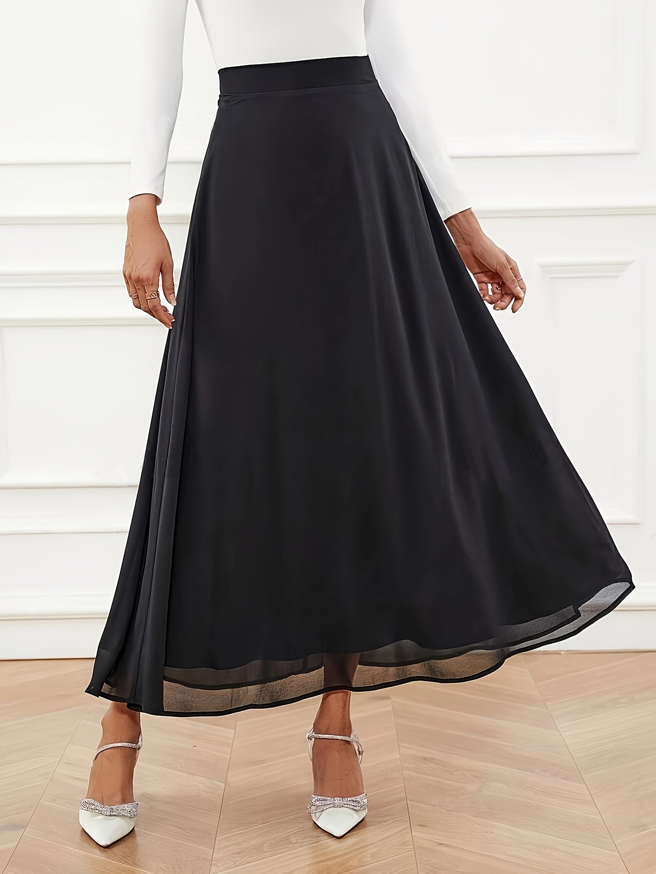 Solid Color High Waist Layered Skirt