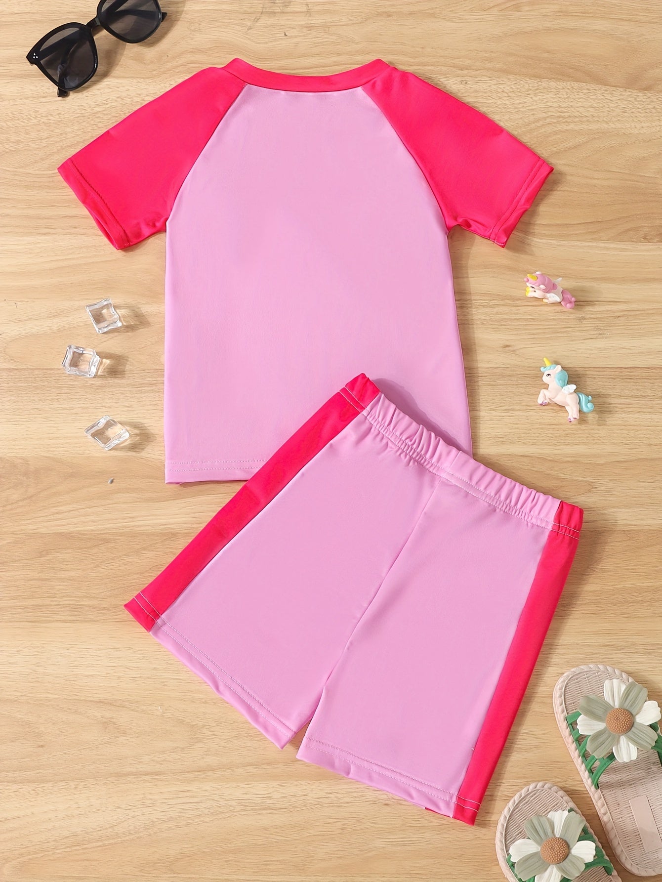 Girls' Unicorn Swimwear Set - Raglan Short Sleeve Top + Boxer Shorts