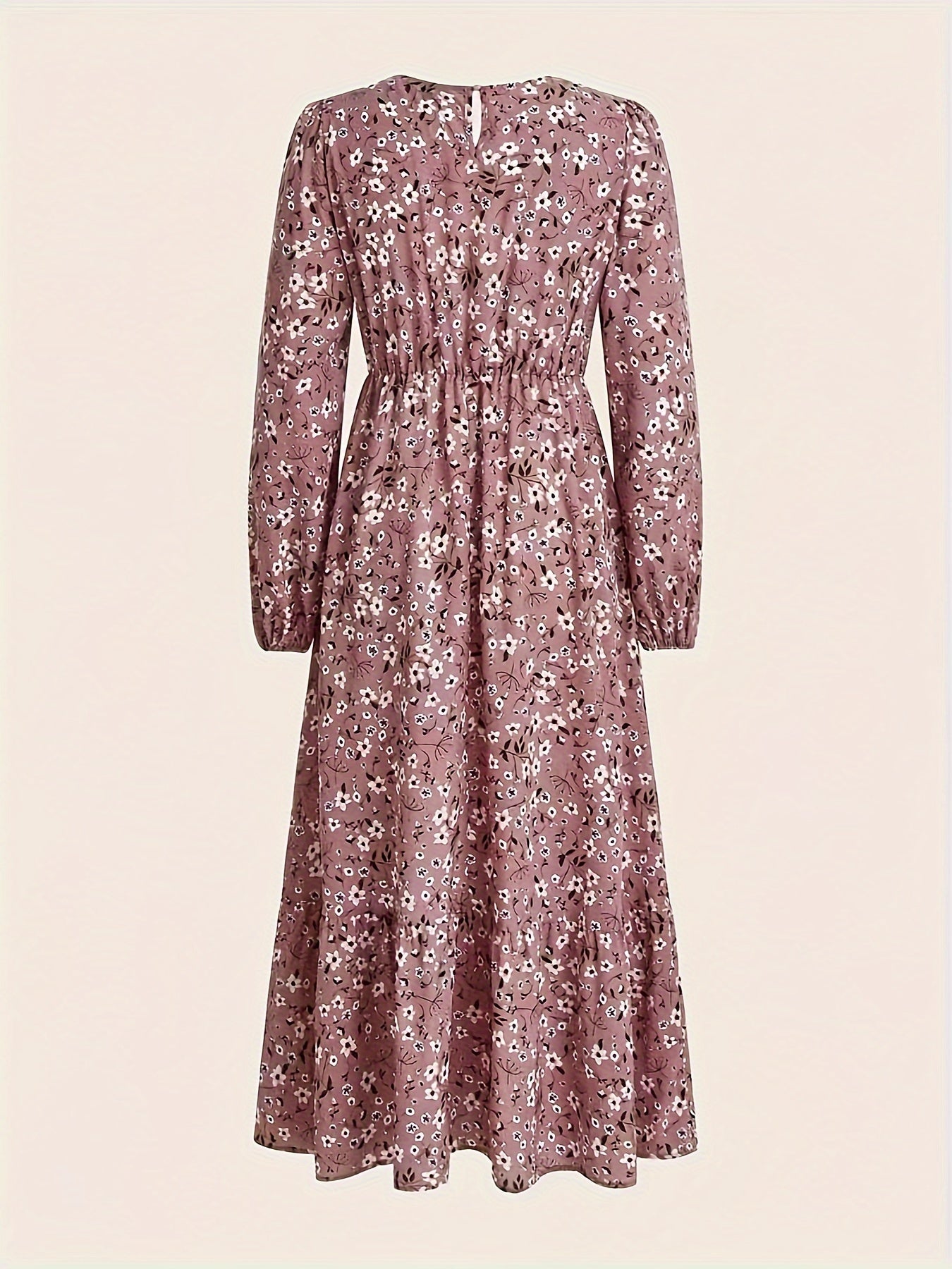 Floral Print Crew Neck Dress, Elegant Long Sleeve