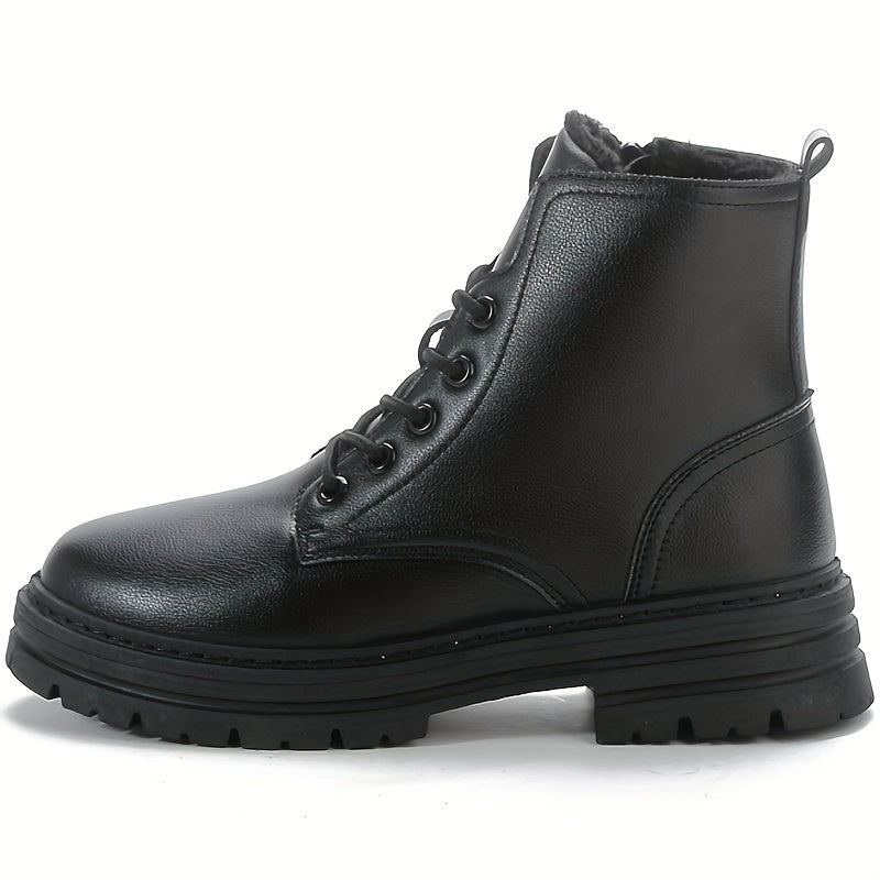 Color Combat Boots Lace Up Plush Lined Boots