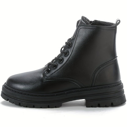 Color Combat Boots Lace Up Plush Lined Boots