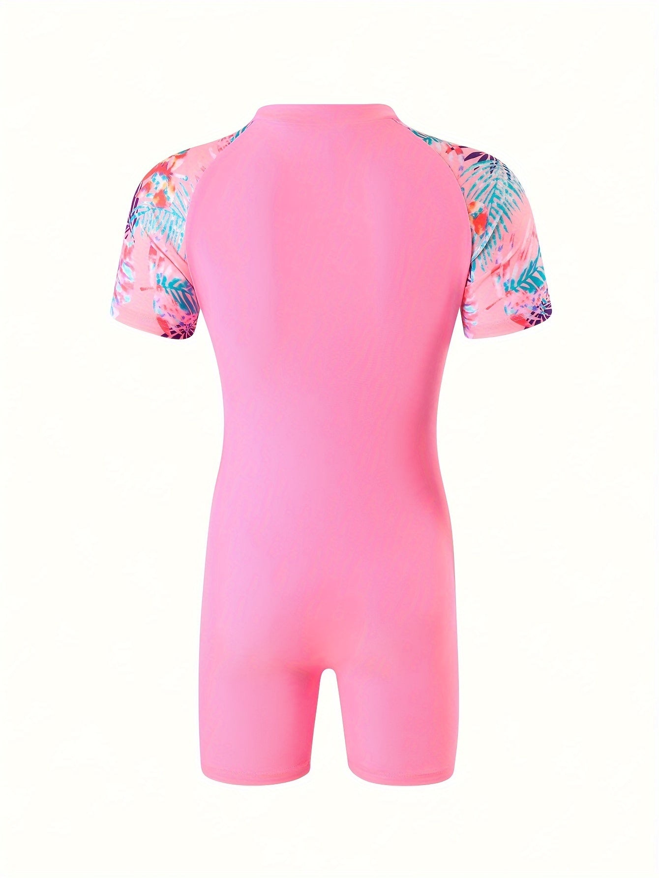 Girls High Stretch & Fit Tropical Leaves Pattern Rash Guard Swimsuit