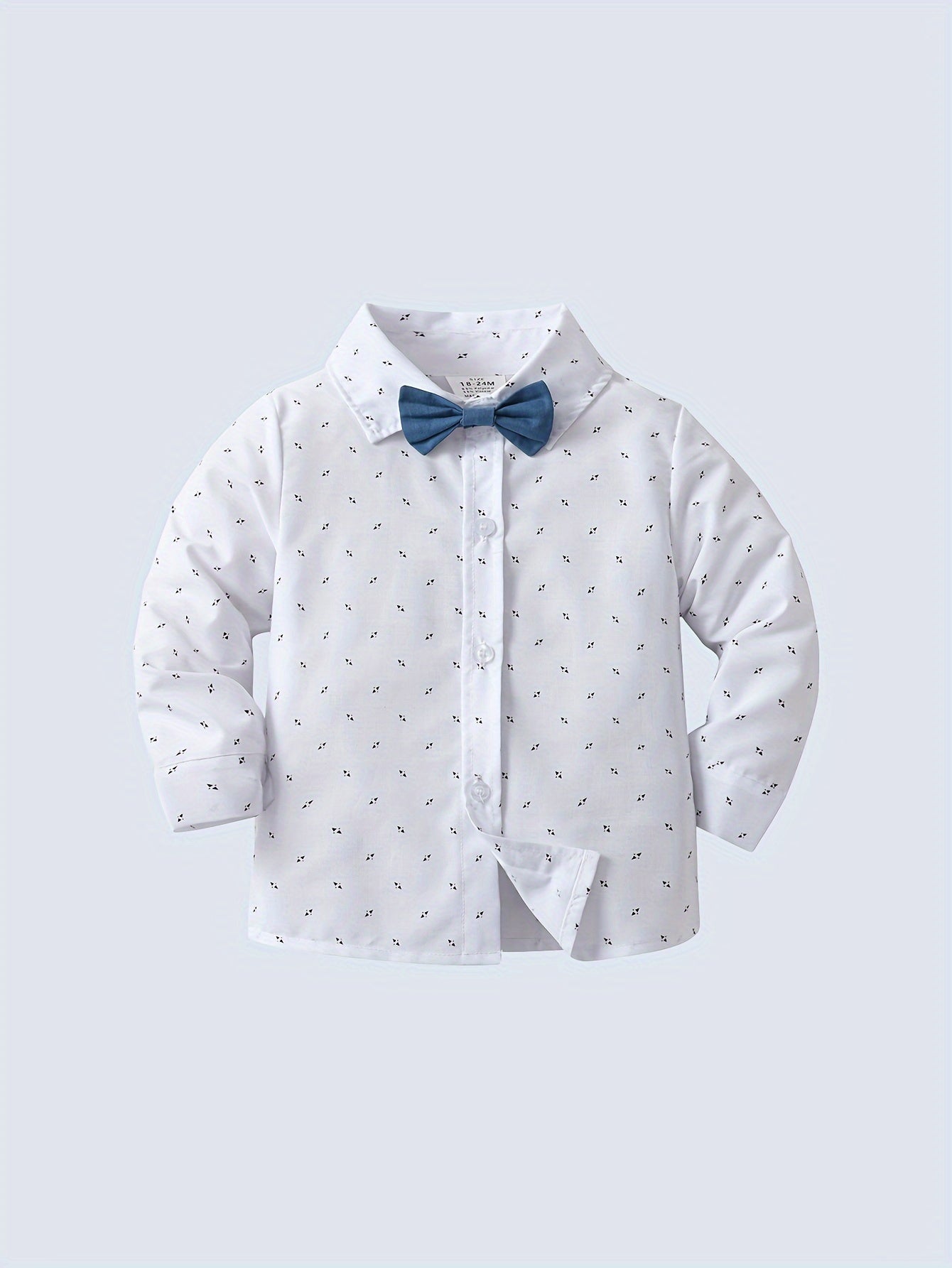 Baby's Gentleman Outfit, Bowtie Geometric Pattern Shirt & Bib Pants Set, Toddler & Infant Boy's Suit