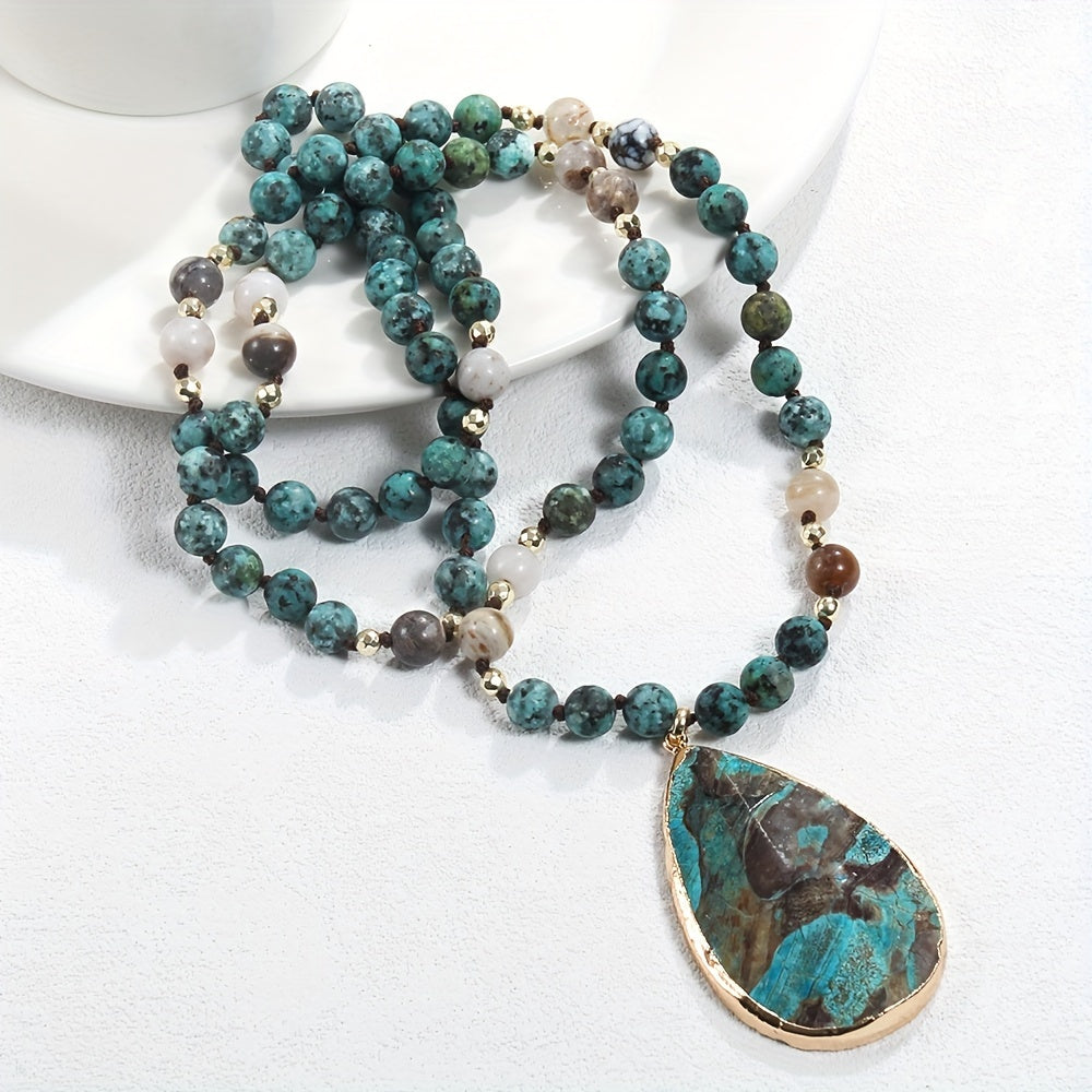 Natural Stone Necklace with African Turquoise and Agate Beads