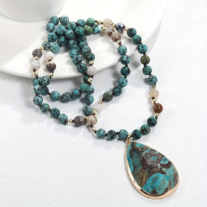 Natural Stone Necklace with African Turquoise and Agate Beads